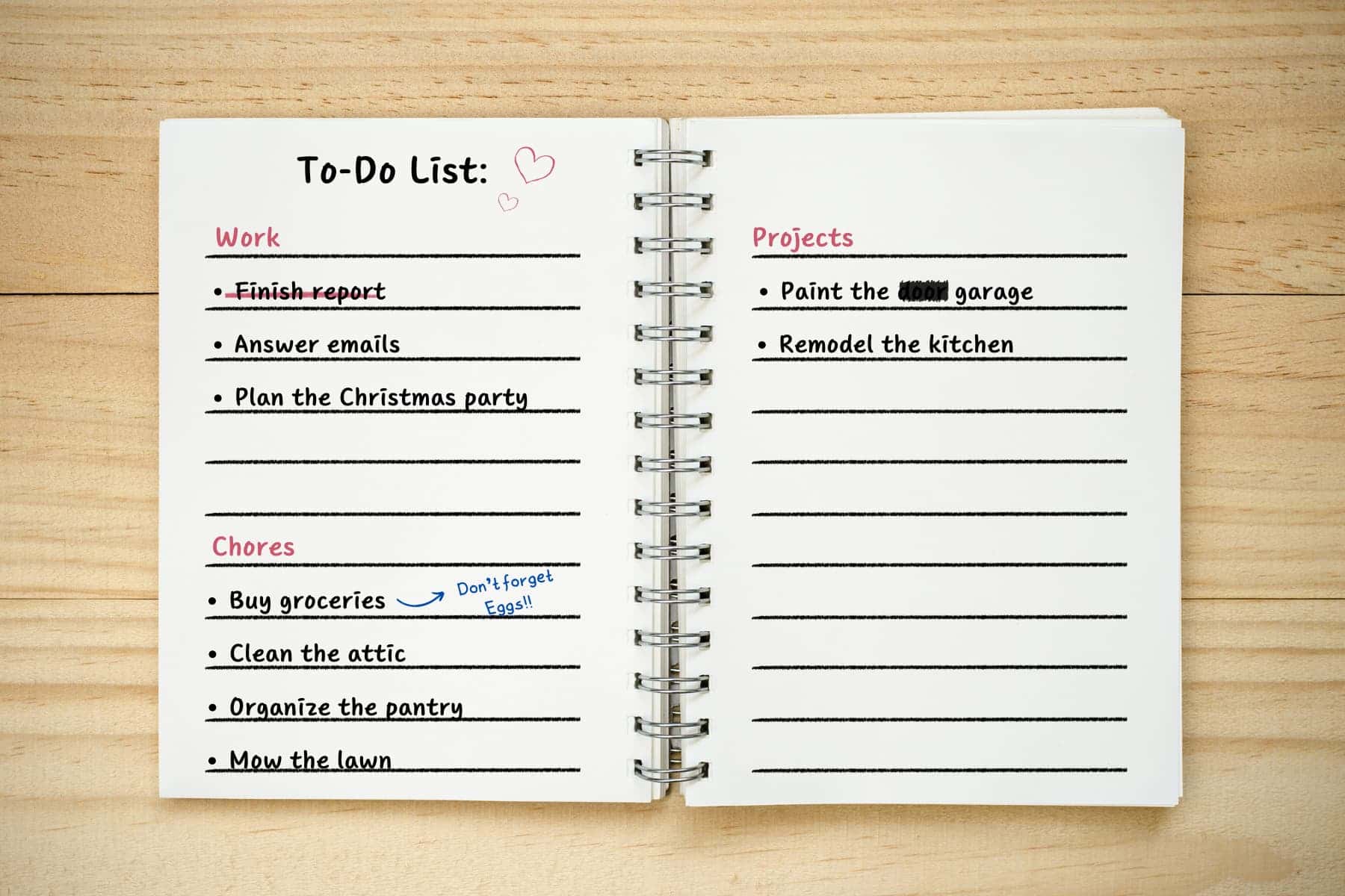 A To-Do List with work, chores and projects.