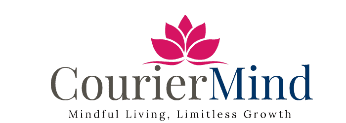 Courier Mind logo featuring a pink lotus flower, symbolizing calmness and wellness with a clean, soothing design.