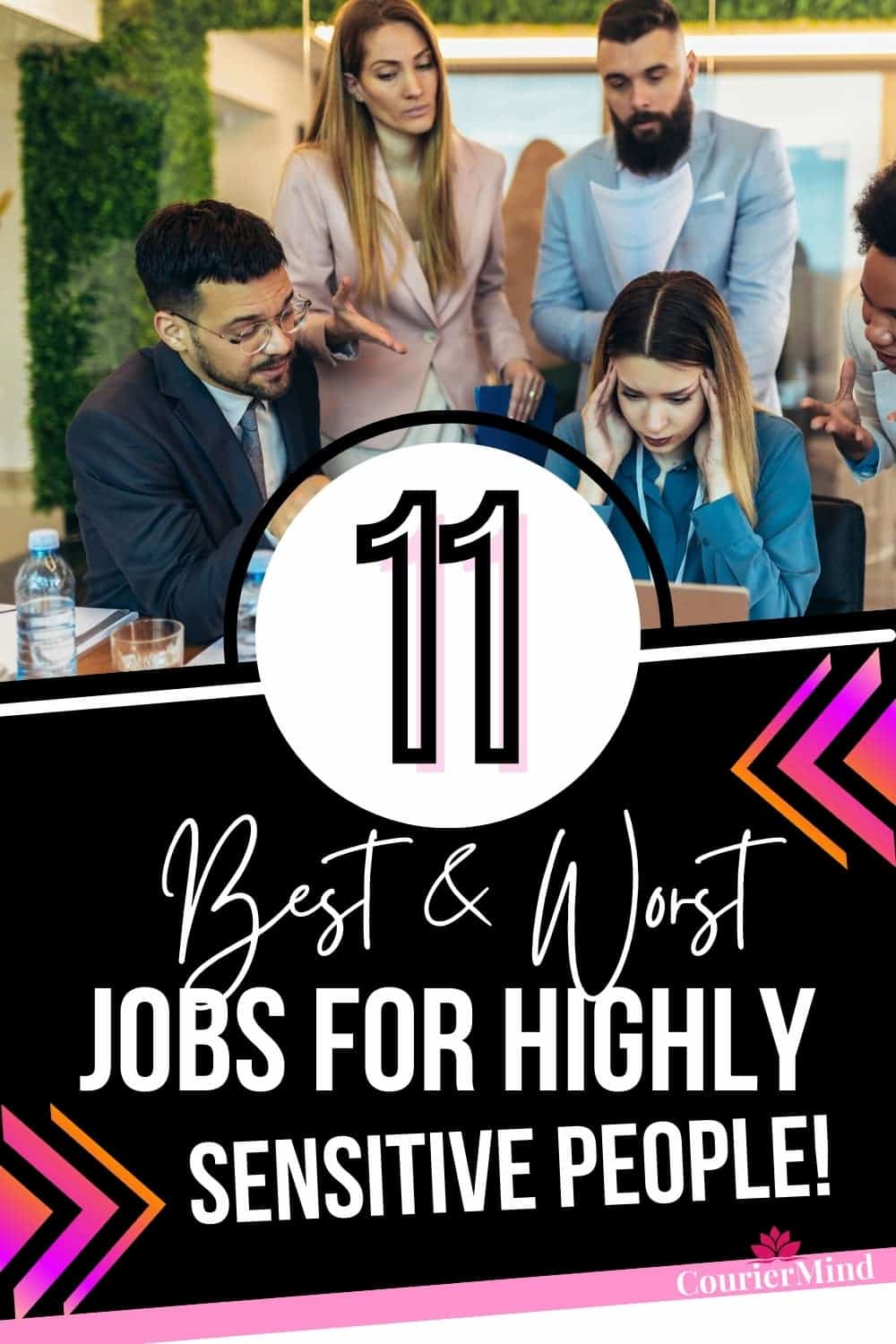 A highly sensitive woman struggling at work, overwhelmed by the pressure and stress from her co-workers, realizing that this job is the worst fit for her sensitivity.