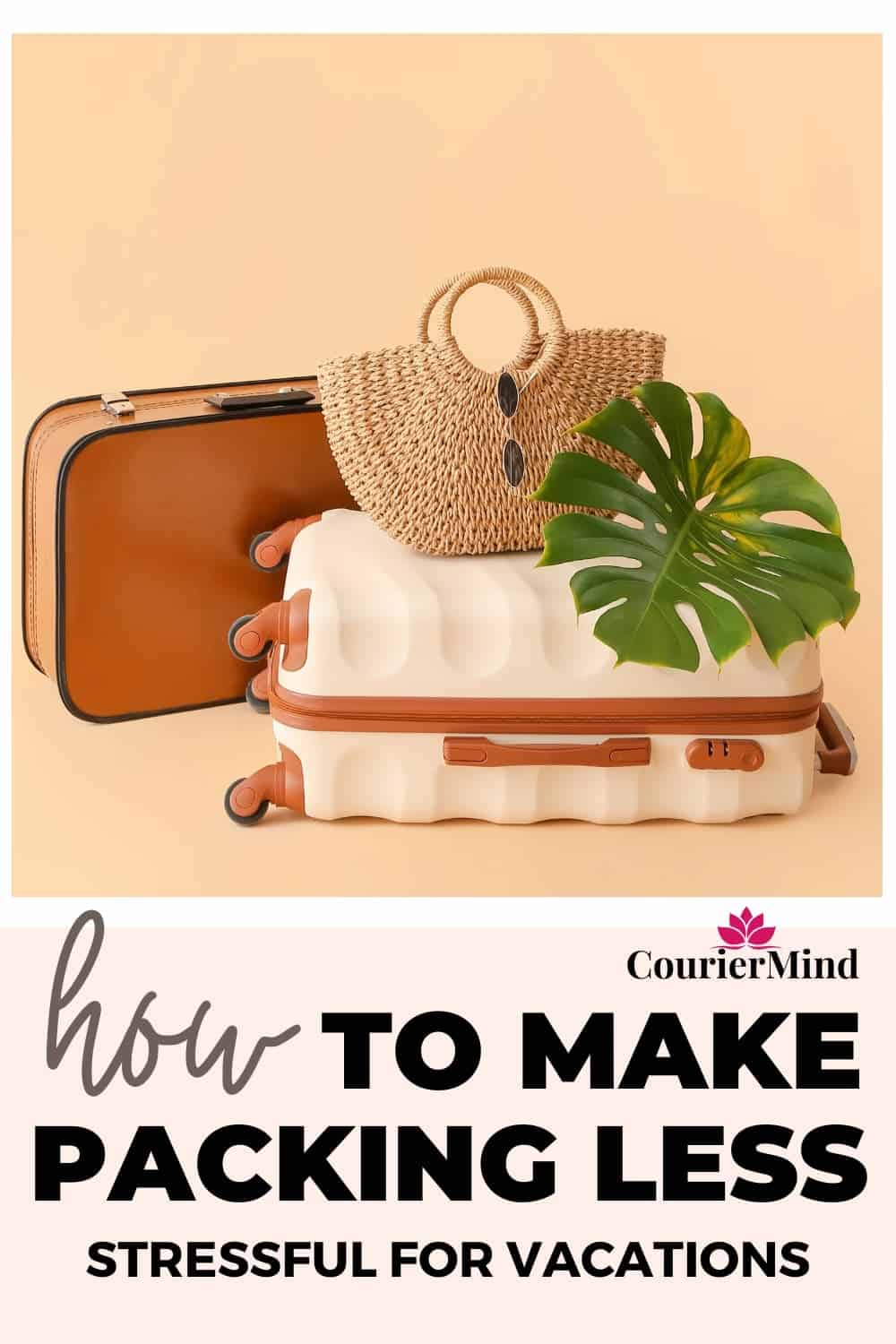 A cream-colored suitcase neatly packed for a summer vacation, showcasing how to make packing stress-free for travel.