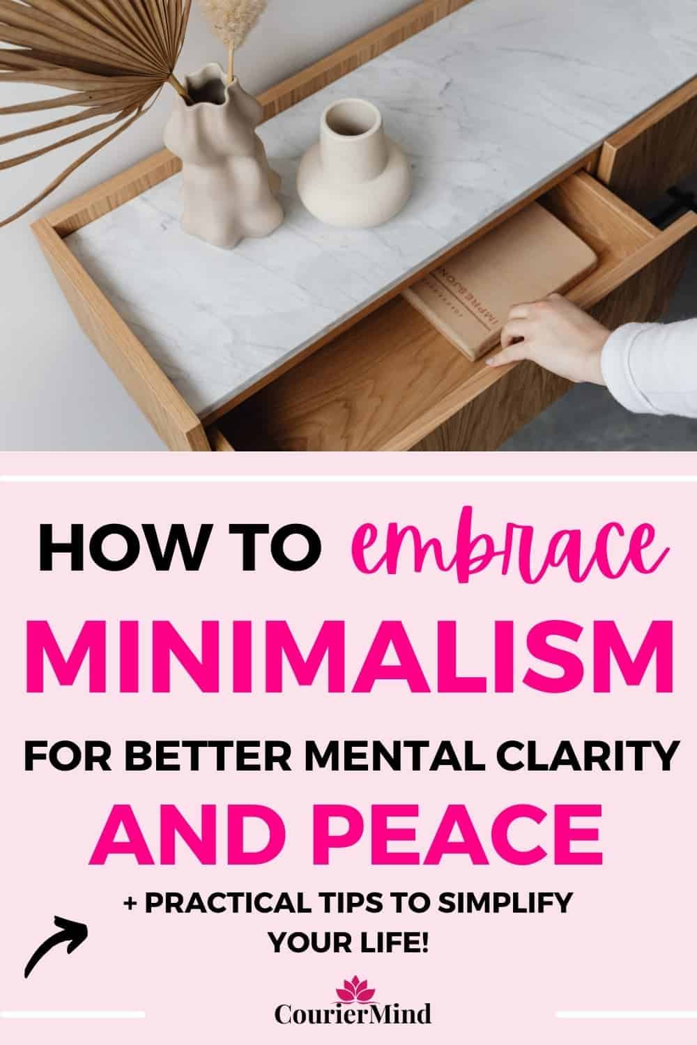 A woman opening her drawer, showcasing the benefits of minimalism with just a book inside.