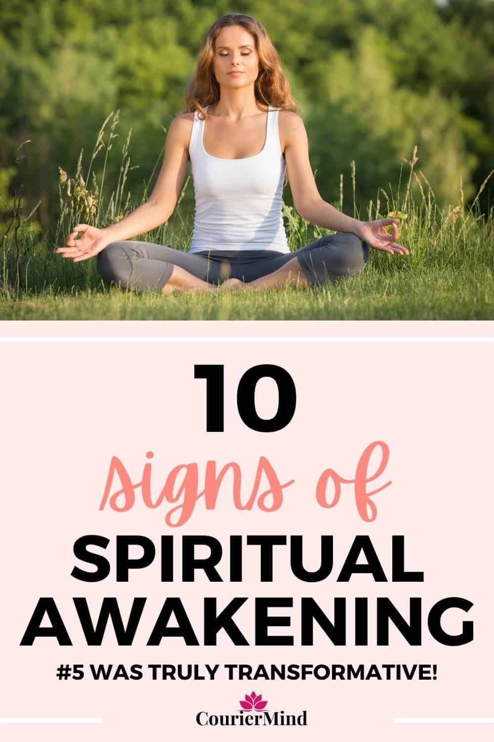 A young woman meditating outdoors, becoming more attuned to the signs of spiritual awakening.