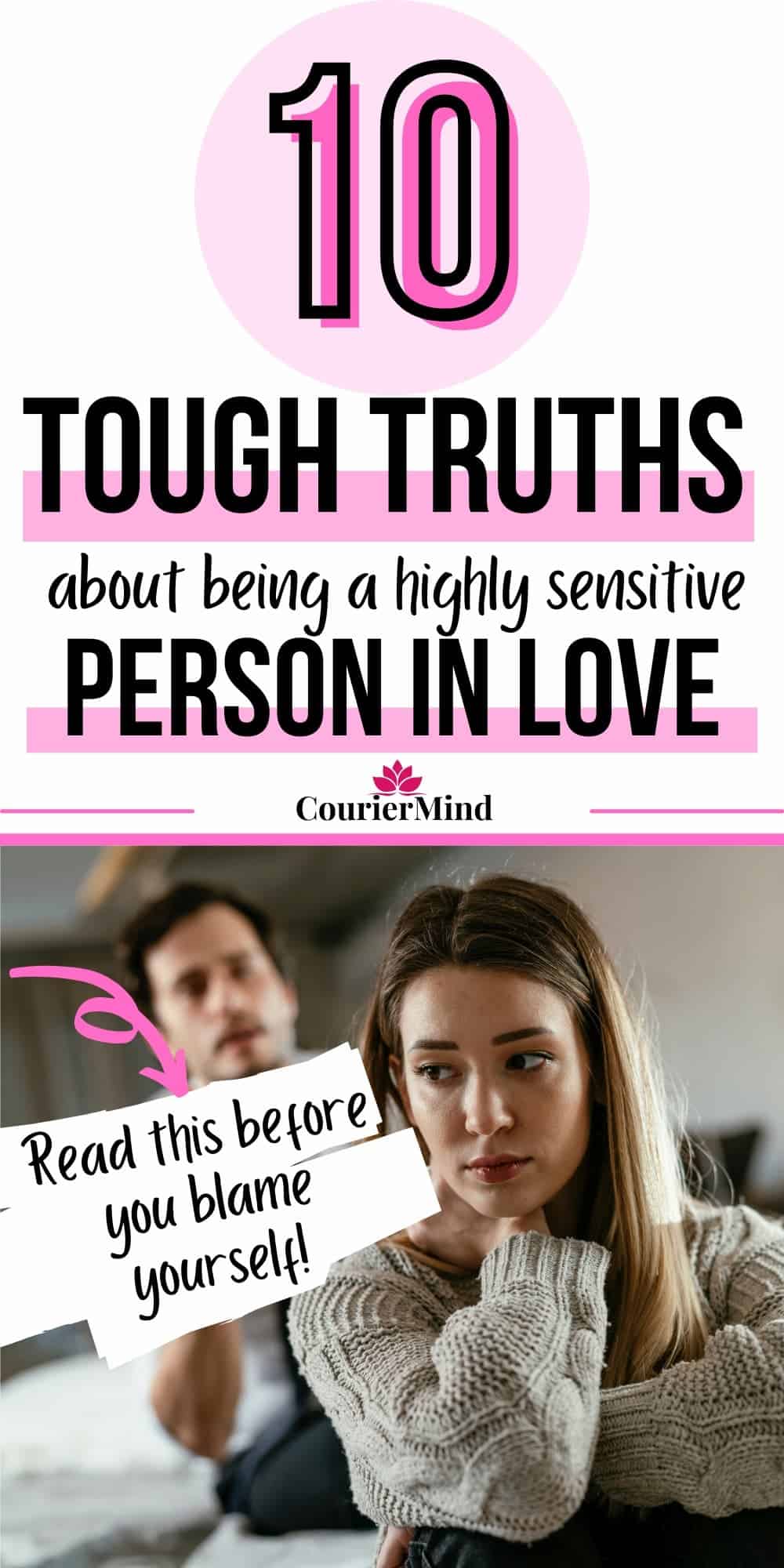 Highly sensitive woman feeling sad during an argument with her spouse, highlighting relationship struggles.