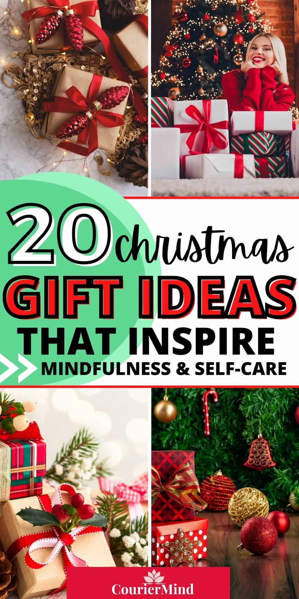 A Pinterest pin showcasing several gifts wrapped in festive paper to inspire Christmas gift ideas.