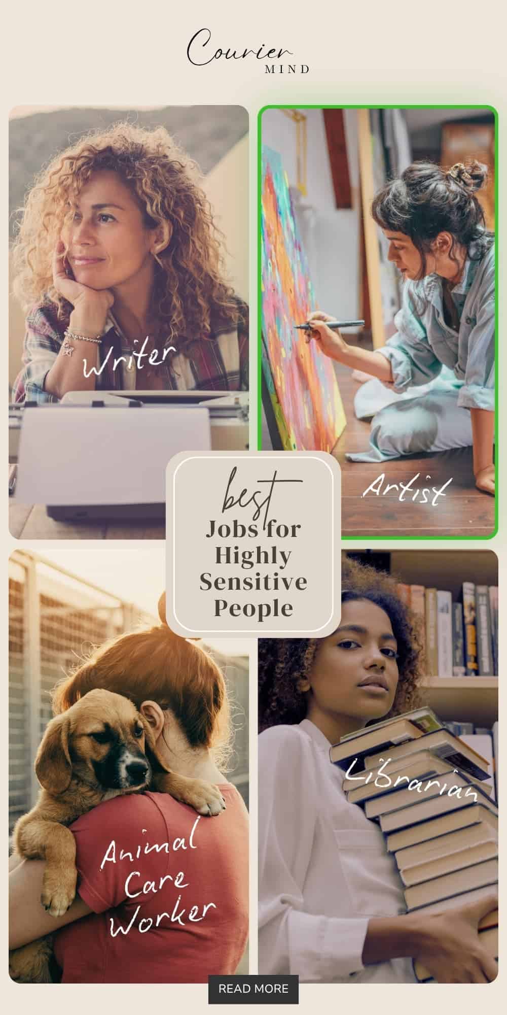 Visual guide of ideal careers, highlighting best roles in best jobs for highly sensitive people.