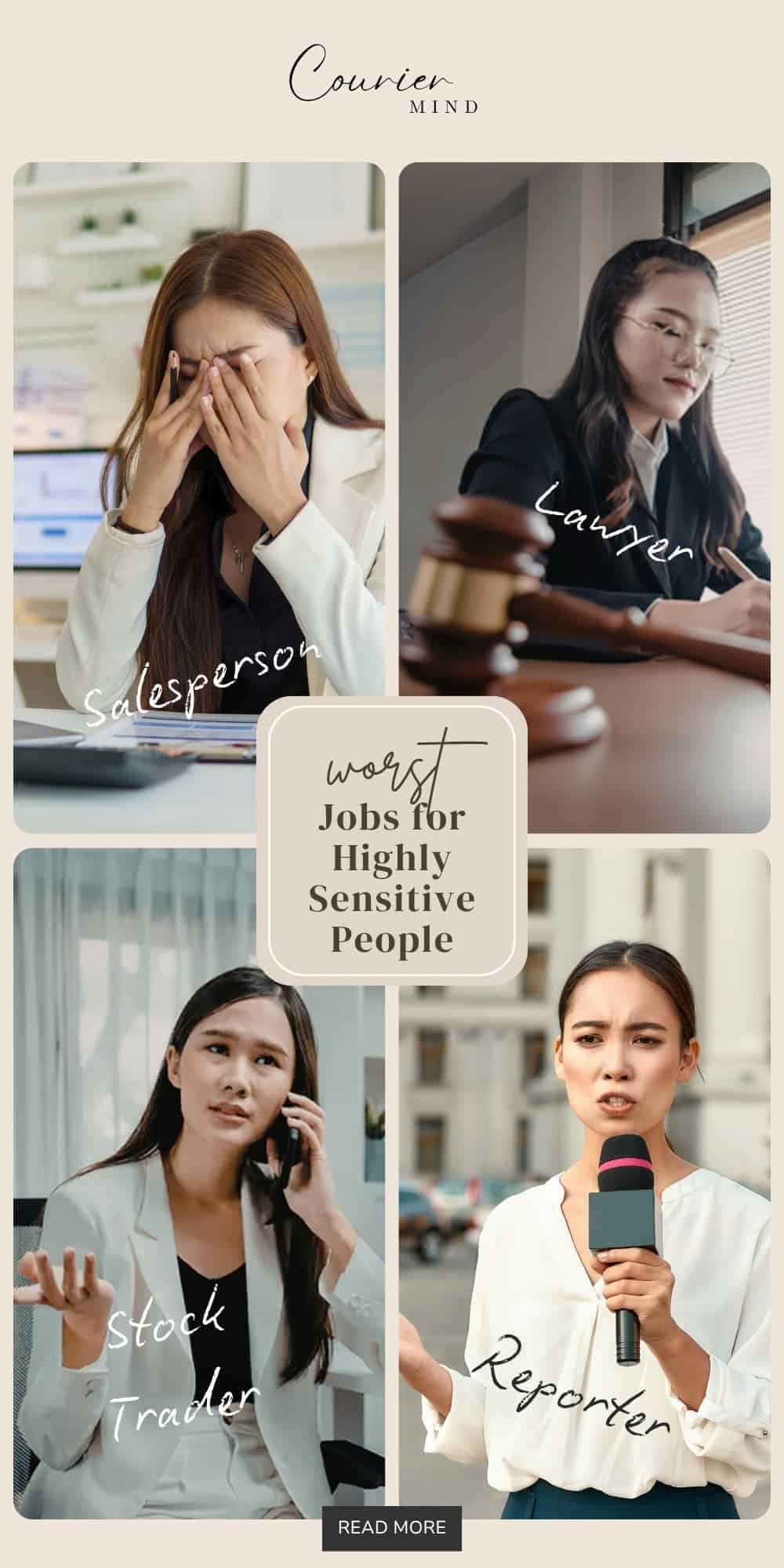 Visual guide of challenging careers, highlighting worst roles in worst jobs for highly sensitive people.