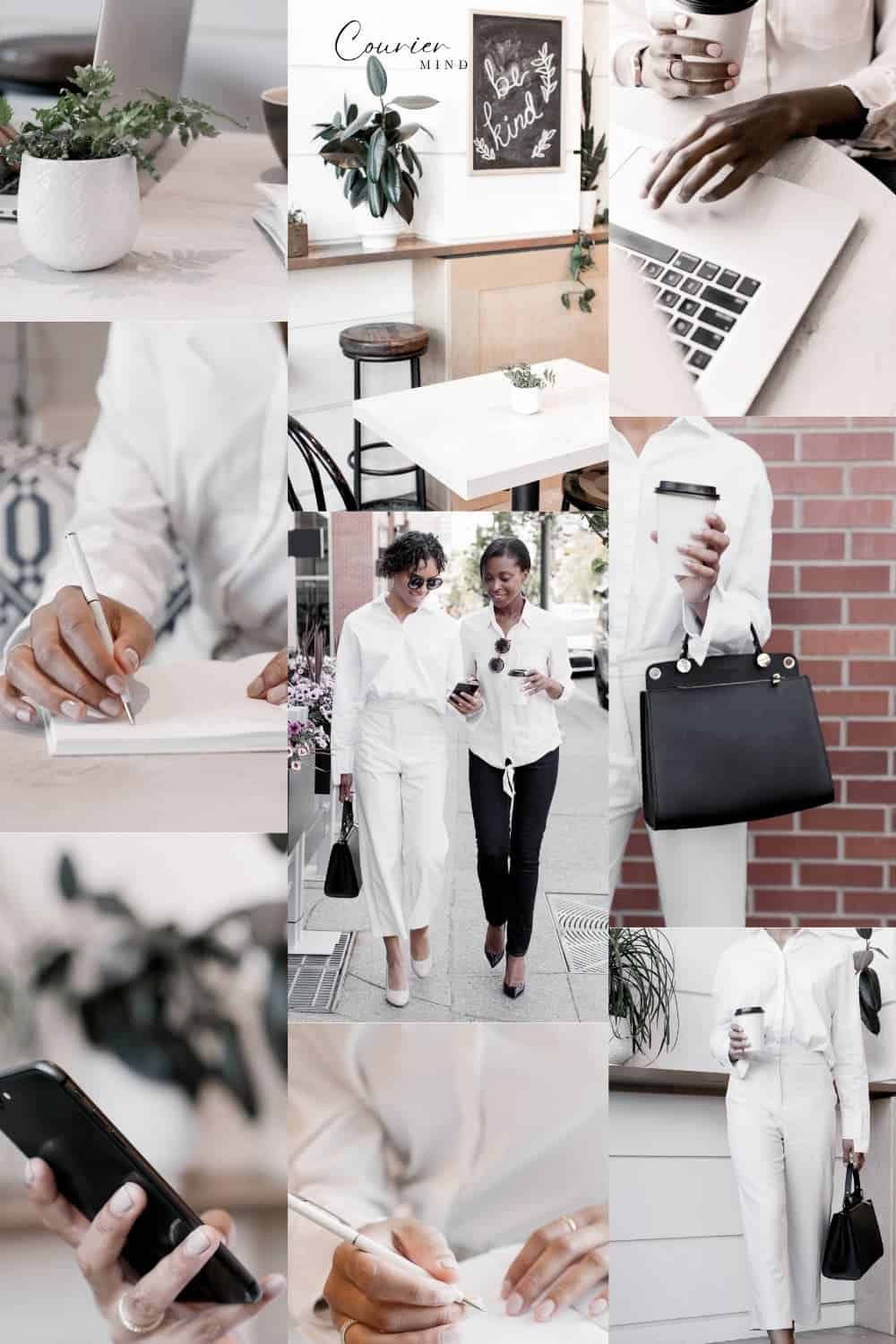 Moodboard showing a woman going through a typical, repetitive workday routine.