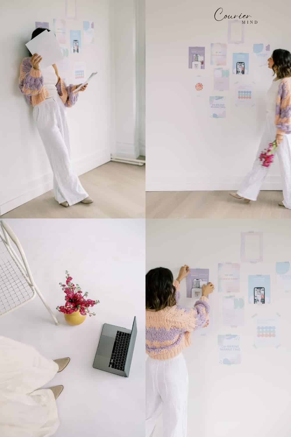 Mood board featuring a busy woman working on goals and projects, contrasting a mediocre mindset with purposeful action.