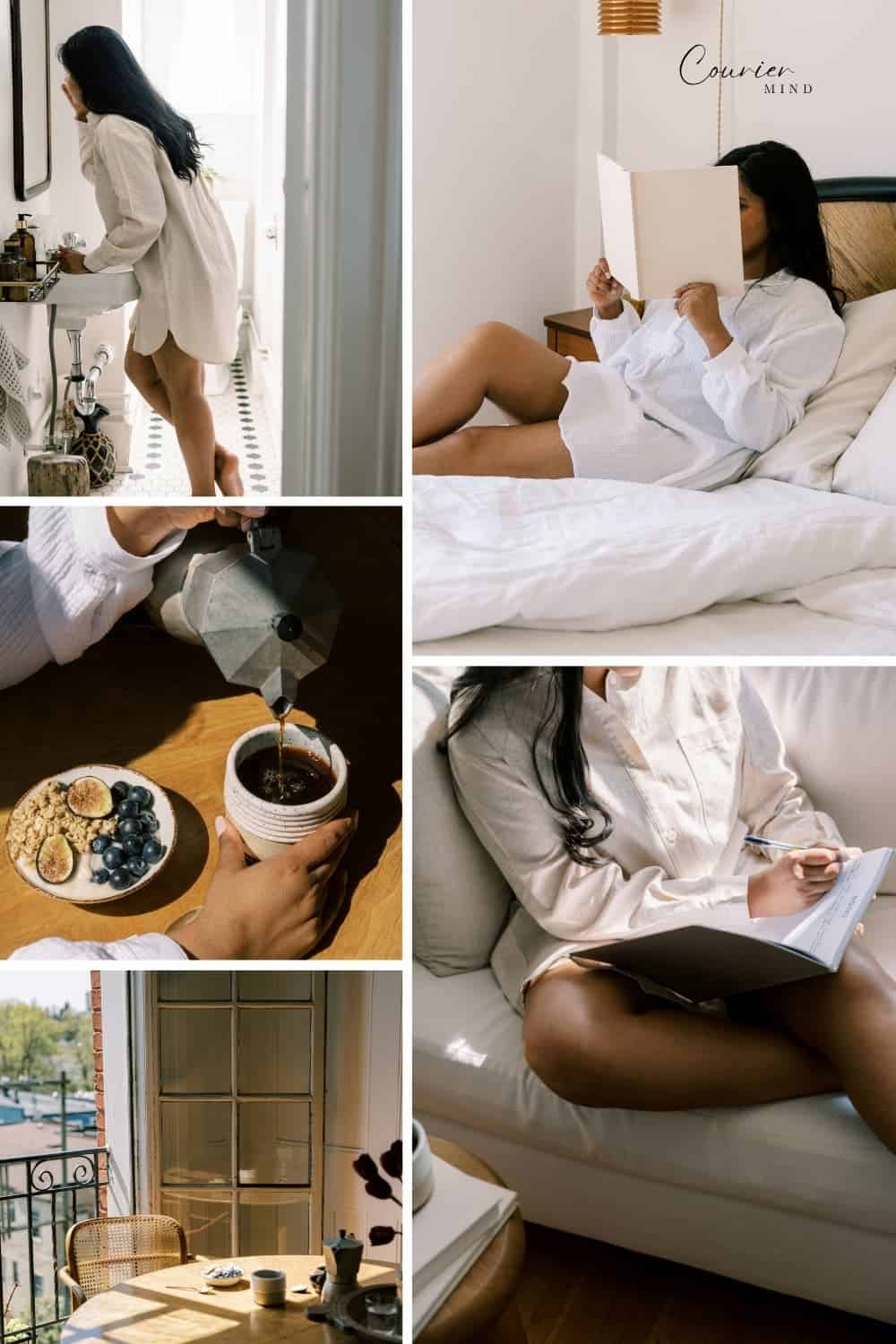 Mood board featuring a woman’s daily life, relaxation, and quiet moments of reflection.