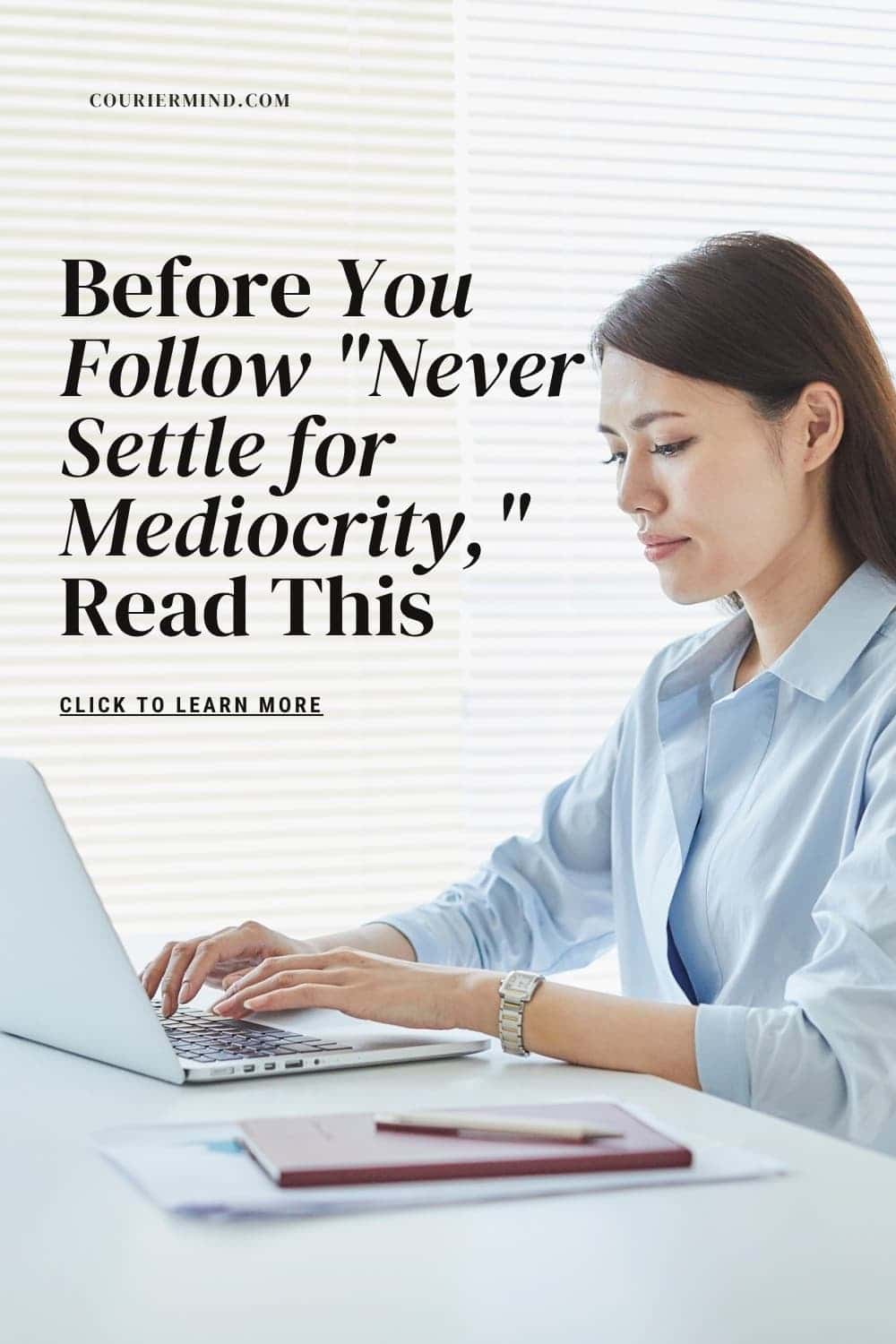 A focused woman works on a laptop at her desk, pursuing her goals and ambitions.