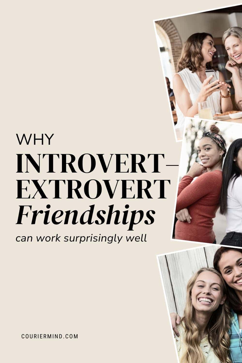Three images of two women friends smiling together.