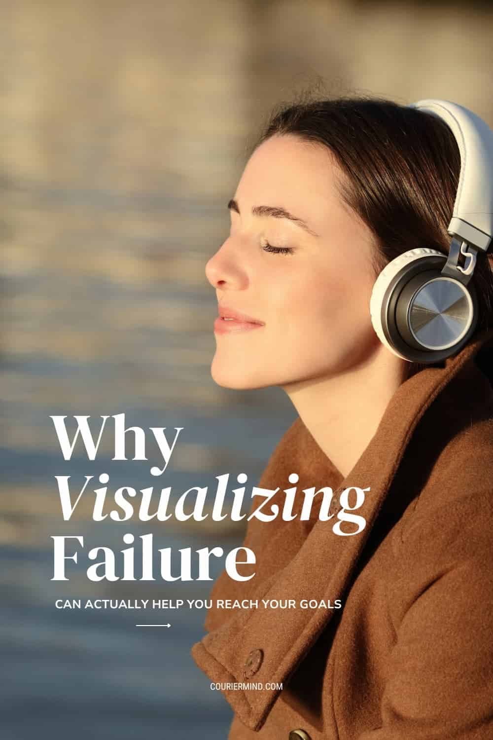 Side profile of a woman wearing headphones outdoors with her eyes closed.
