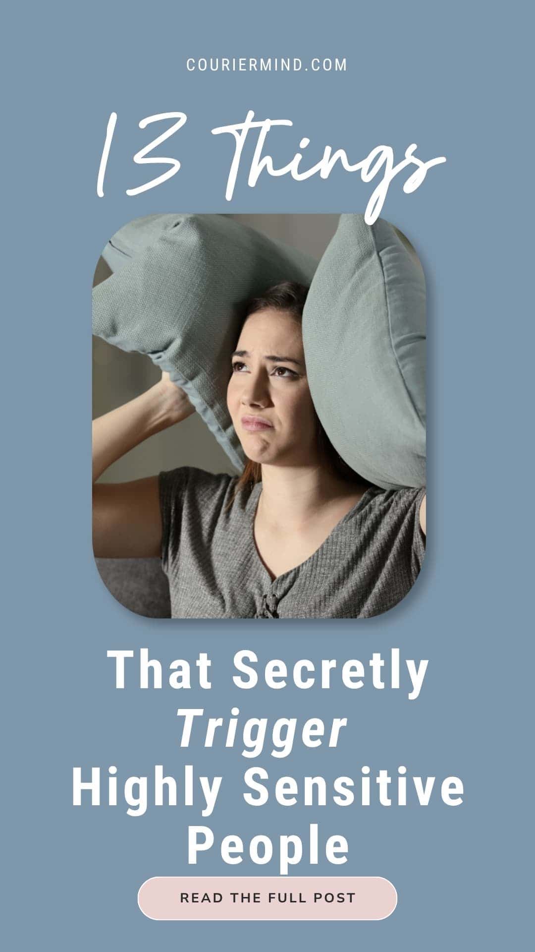 A woman looking unhappy is holding two pillows against her ears.