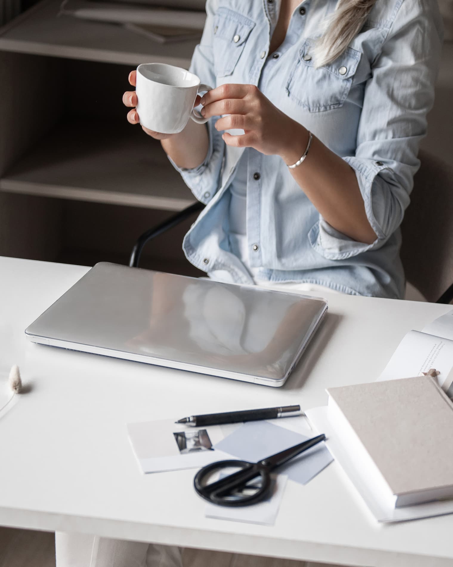 Woman taking a coffee break.